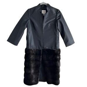 Juan Carlos Pinera 100% Silk & Faux-Fur Formal‎ Evening Coat in Black, Small